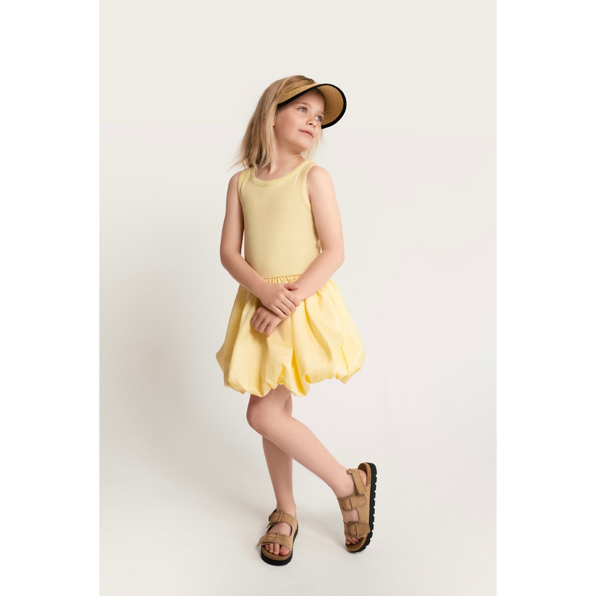 Balloon dress made of cotton with tank top top in yellow