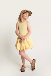 Yellow cotton dress with tank top for girls, available in sizes 18 months to 10 years.