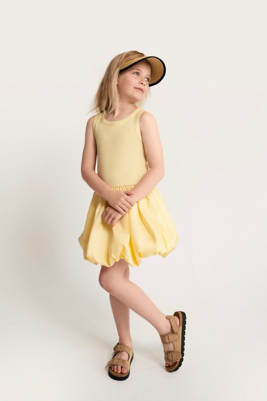 Balloon-Kleid aus Baumwolle mit Tanktop-Oberteil in Gelb