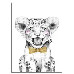 A black and white illustration of a cute lion cub with a bow tie, suitable for children's room decor.

The image depicts a black and white illustration of a young lion cub with a bow tie. The lion has a friendly, playful expression and is suitable for use in children's room decor. The image could be used to decorate a poster, wall art, or other children's room accessories.