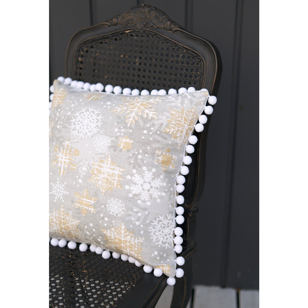 Federa con motivo invernale con stampa di fiocchi di neve, misto cotone-poliestere | TeaLurex Oro
