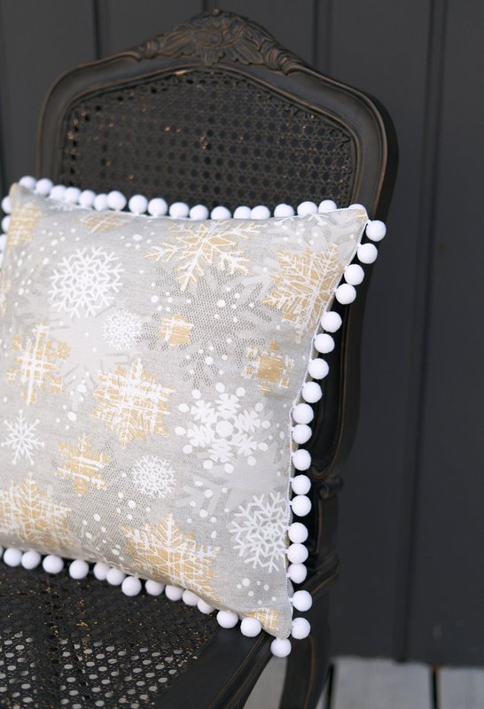 Federa con motivo invernale con stampa di fiocchi di neve, misto cotone-poliestere | TeaLurex Oro