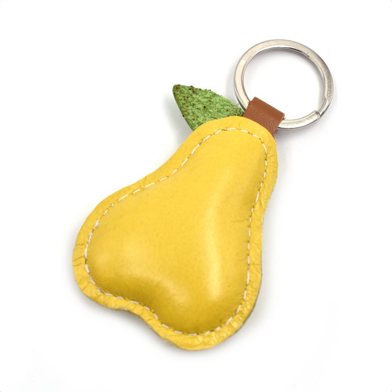 Yellow Pear With Smile Leather Keychain
