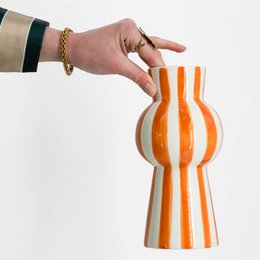 Vase ceramic stripes orange