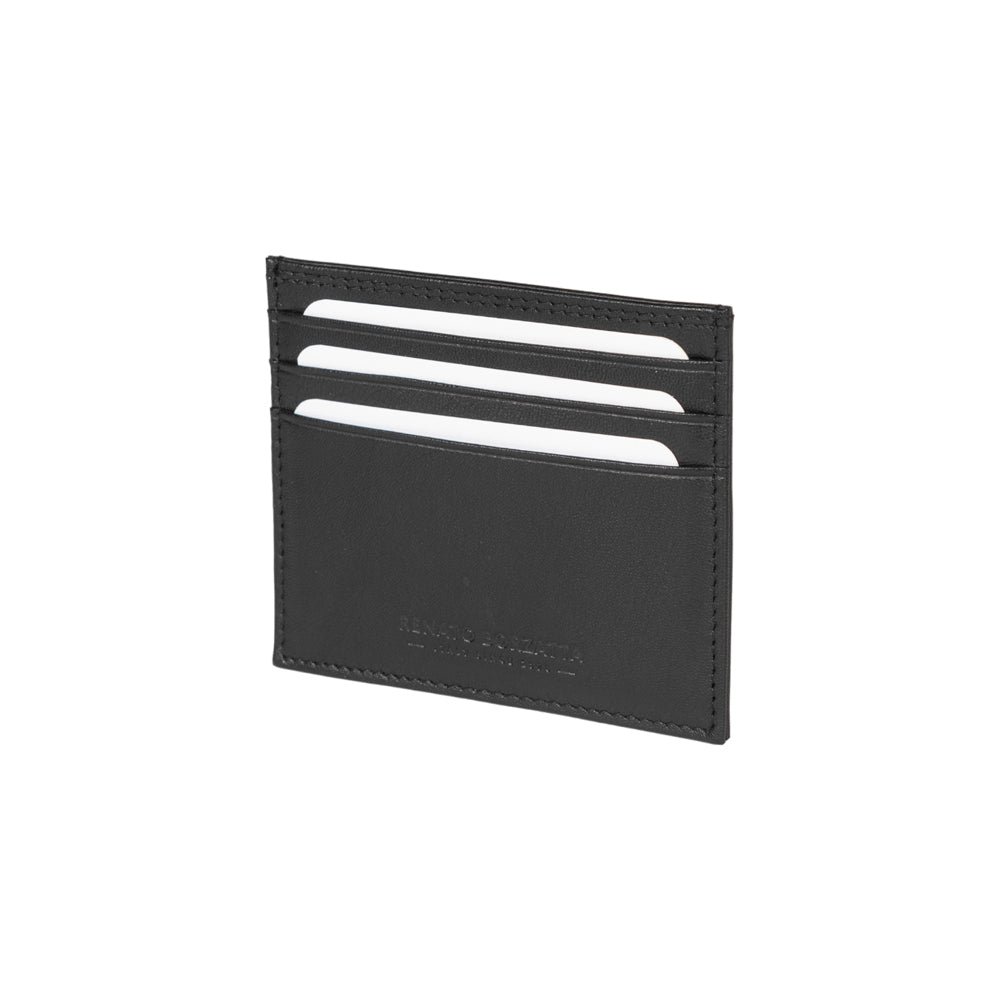 RB12016A | Credit Card Holder in Genuine Full Grain Leather, with light grain. Black colour. RFID protection. Dimensions: 10 x 8 x 0.5 cm. Packaging: Bottom/lid gift box