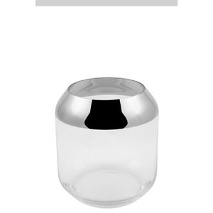 Teelichthalter SMILLA Glas Silberfolie glatt silberfarben transparent Ø 18,5 cm H. 20 cm