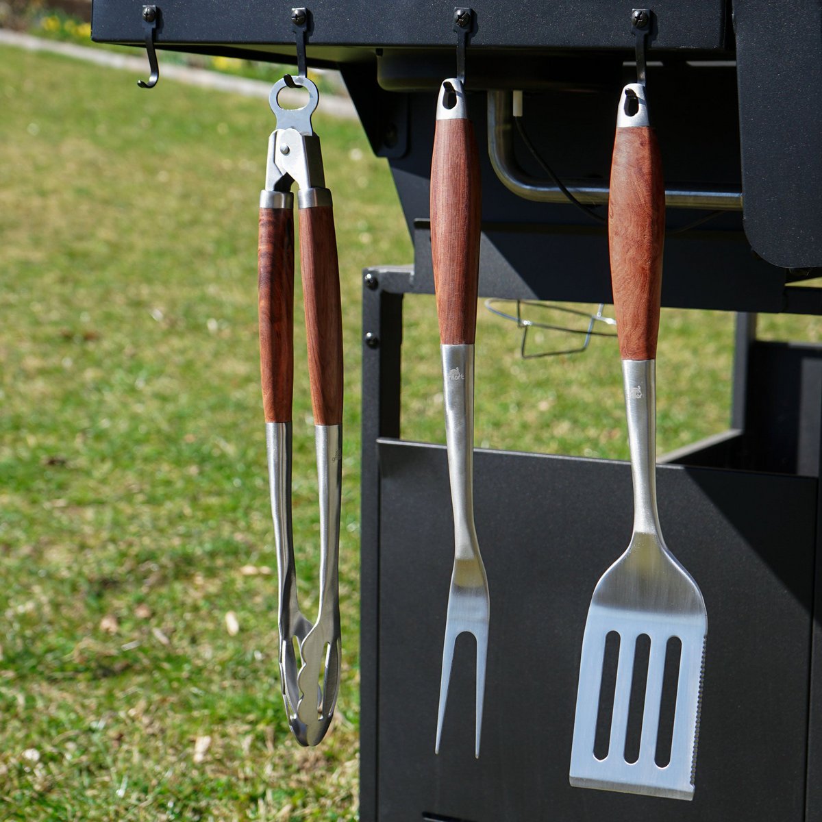 Juego de cubiertos grillart® premium grill, 3 piezas de acero inoxidable de alta calidad y elegantes mangos de madera