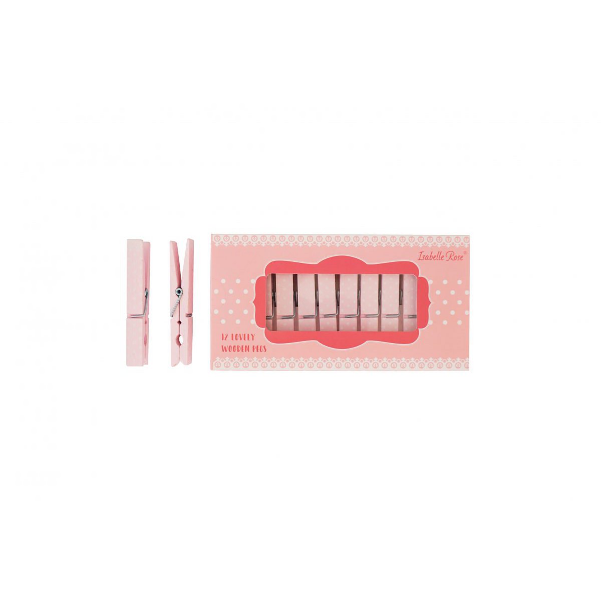Set de chevilles en bois à pois rose 12 pcs en boite Isabelle Rose