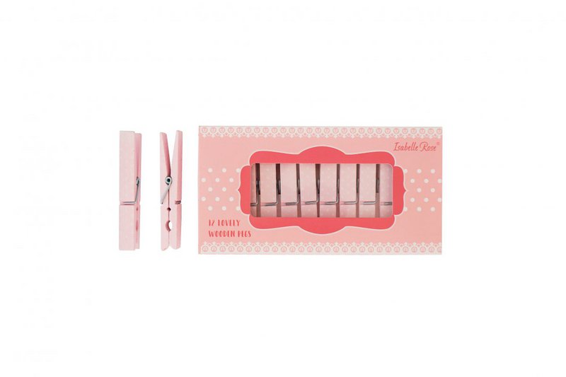 Wooden pegs set polka dot pink 12 pcs in box Isabelle Rose