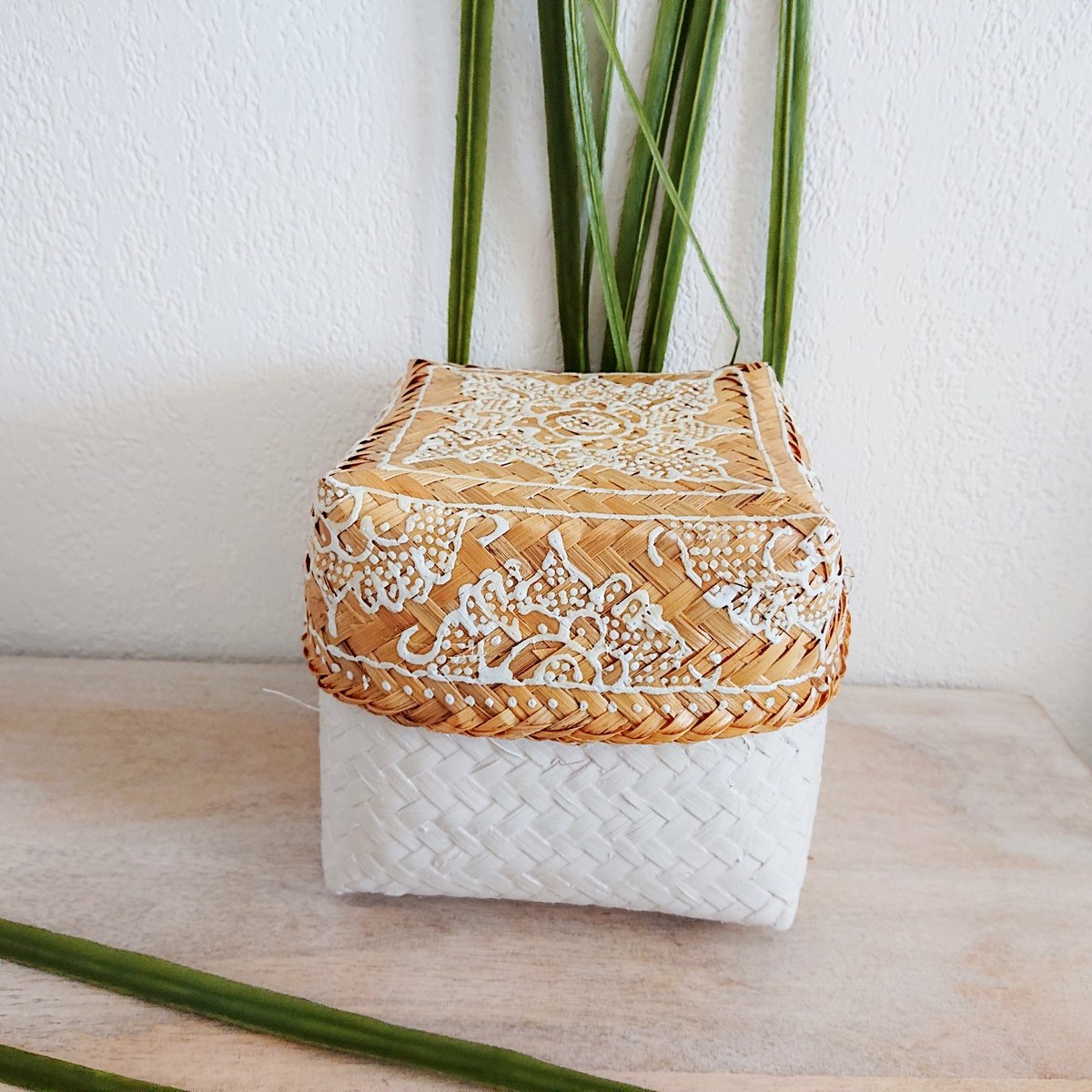 Cajas de bambú, natural/blanco - juego de 3