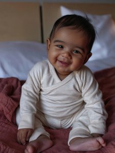 Baby woolen wrap sweater - Merino wool - Natural