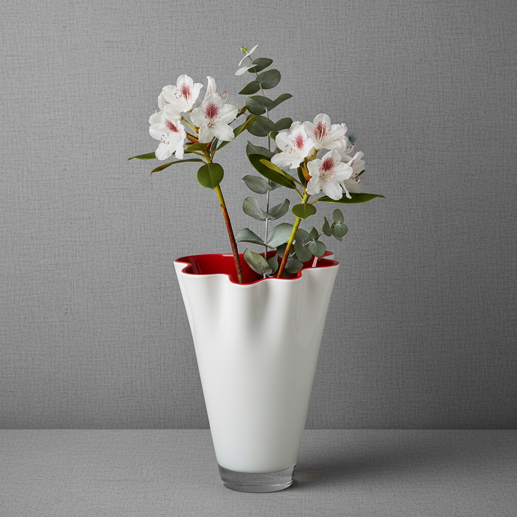 Vase Glas gewellt zweifarbig weiß rot Tischvase Glasvase 21 x 21 x 30 cm