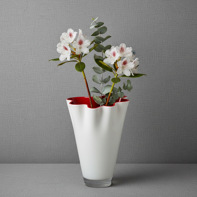 Vase glas bølget tofarvet hvid rød bordvase glasvase 21 x 21 x 30 cm