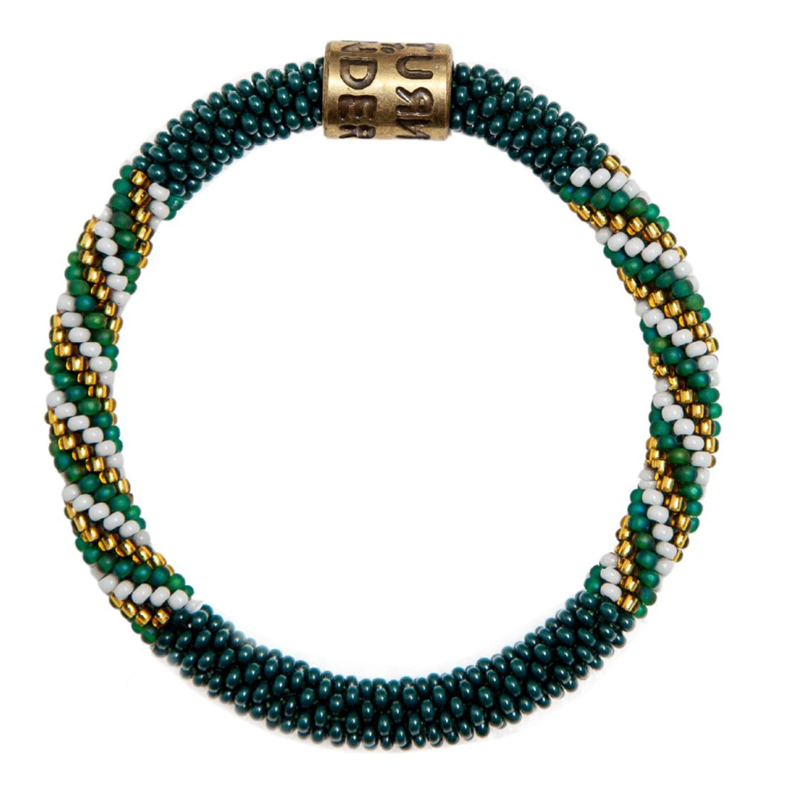Armband roll on groen wit goud design met glazen kralen