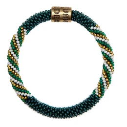 Armbånd rulle på grønt hvidgulddesign med glasperler