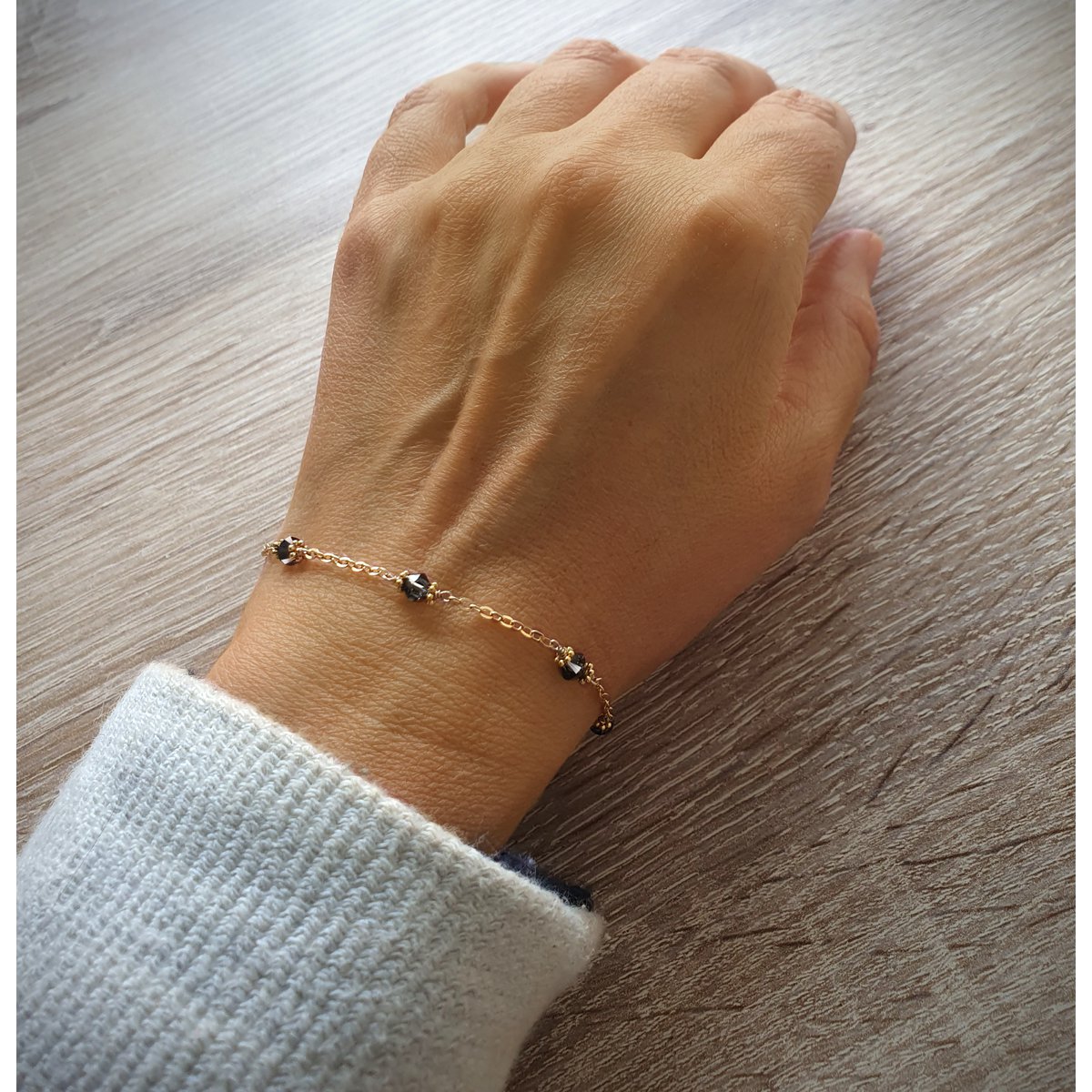 18K gold plated bracelet with "Black Silver Night" crystals