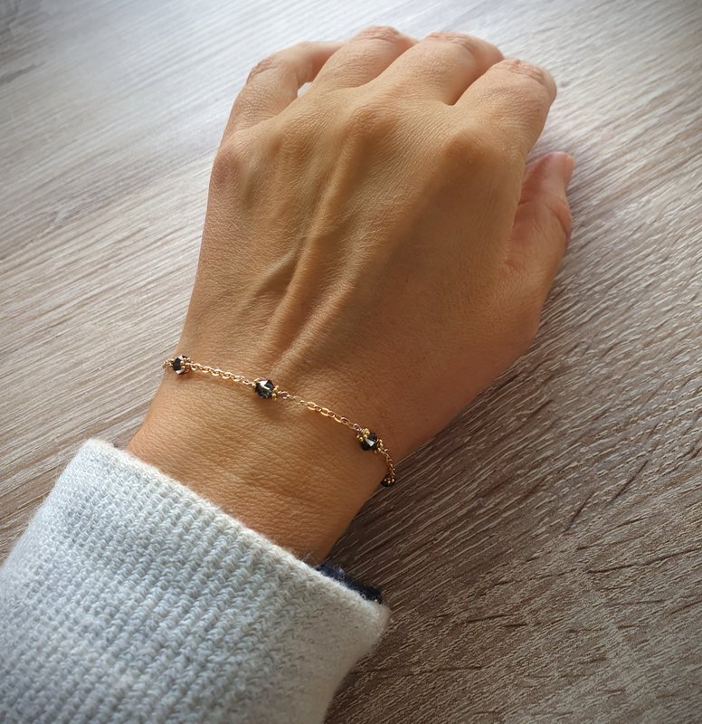 18K gold plated bracelet with "Black Silver Night" crystals