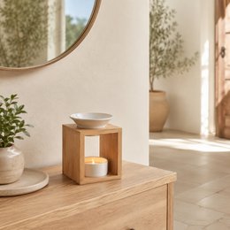 Parfümbrenner Naturea-Serie – Arina – Duftwachs-Schmelzbrenner – Diffusor für ätherische Öle und Raumdüfte – Aromatherapie-Kerzenhalter aus Bambus und Keramik