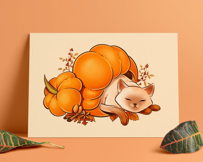 Pumpkin Spice Print - Adorable chat en citrouille A5 Print
