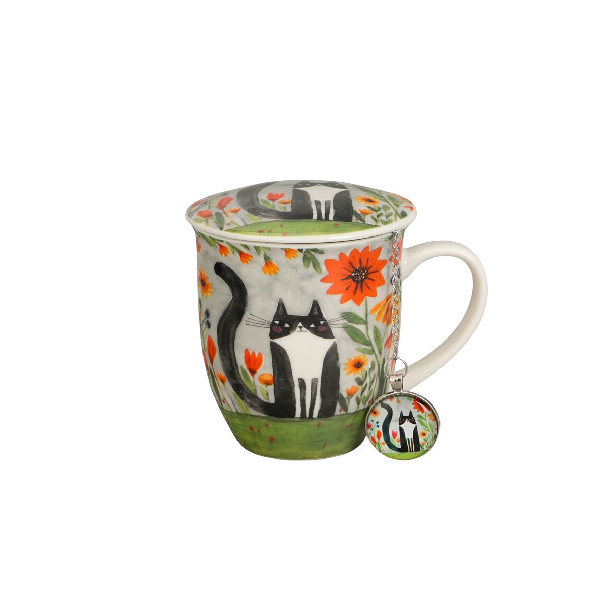 DUO CATS Mug + Infuser with Tag, 400ml, MEADOW, giftbox
