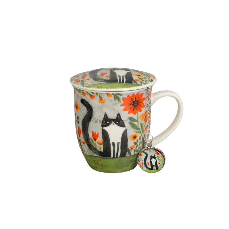 DUO CATS Mug + Infuser with Tag, 400ml, MEADOW, giftbox