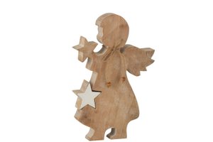 J-Line Engel Ster Mango Hout White Wash/Wit Large
