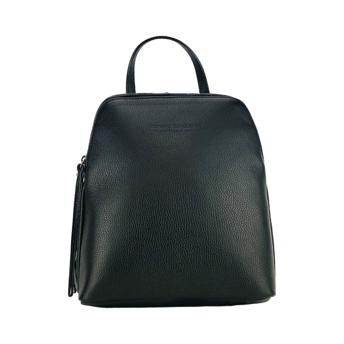 RB1018A | Echt leren damesrugzak met dubbel compartiment, gemaakt in Italië, met verstelbare schouderbanden. Gunmetal metalen accessoires - Zwarte kleur - Afmetingen: 26 x 30 x 14,5 cm