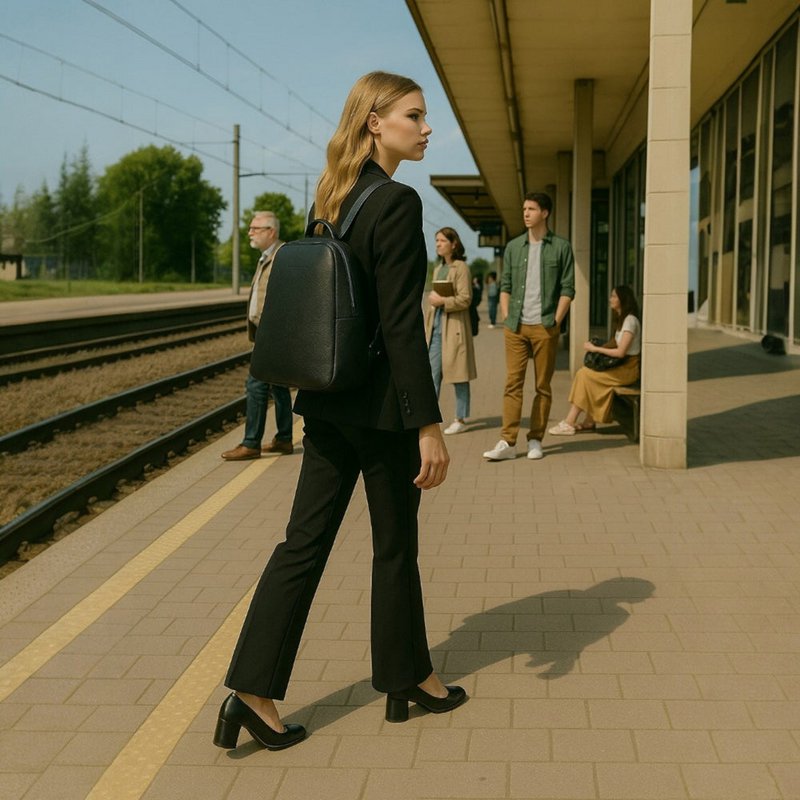 RB1018A | Damenrucksack aus echtem Leder mit zwei Fächern, hergestellt in Italien, mit verstellbaren Schultergurten. Zubehör aus Gunmetal-Metall – Farbe Schwarz – Maße: 26 x 30 x 14,5 cm
