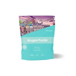 Bruges puzzle featuring historic European architecture, colorful buildings, scenic cityscape, turquoise packaging design.