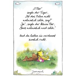 Janosch children's poster with tiger and bear, German text, whimsical illustration, nursery wall art.