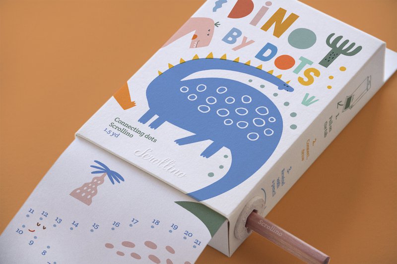 Malebog og prik til prik spil - Scrollino DINO by Dots
