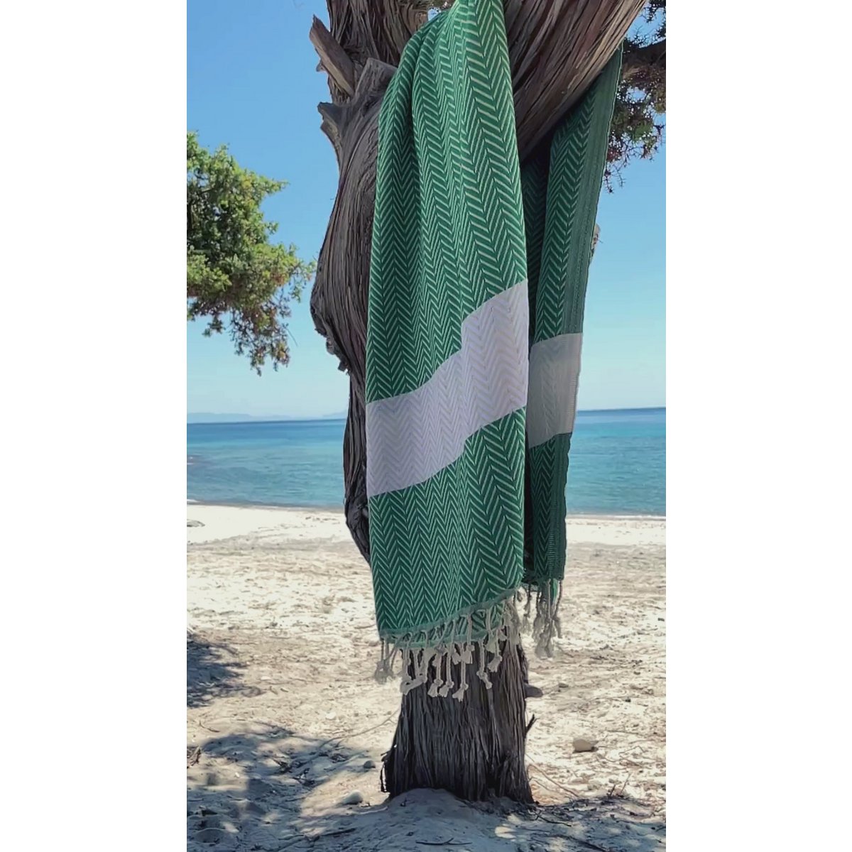 Toalla de playa Hammam de algodón ZAYA – Compacta – Verde / Blanco - 180x100 cm