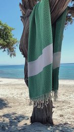 ZAYA Cotton Hammam Beach Towel – Compact – Green / White - 180x100 cm