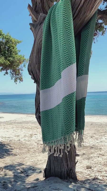 ZAYA Cotton Hammam Beach Towel – Compact – Green / White - 180x100 cm