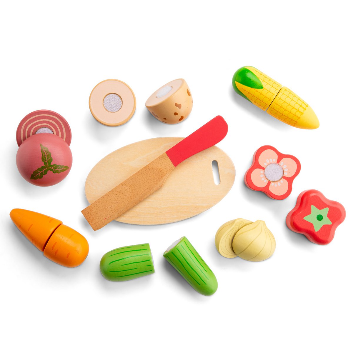 Set da taglio per verdure in legno in scatola portaoggetti