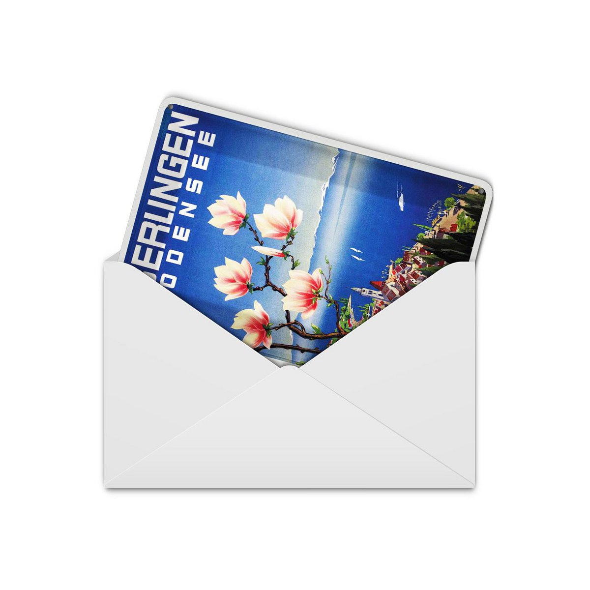 Cartolina da viaggio in metallo 10x14 cm Überlingen Lago di Costanza fiori decorazione lago
