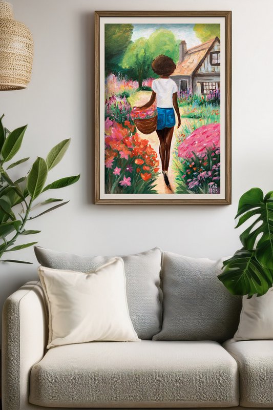Póster Mujer en el jardín A4 | Impresión de arte botánico ? Elogio del estudio