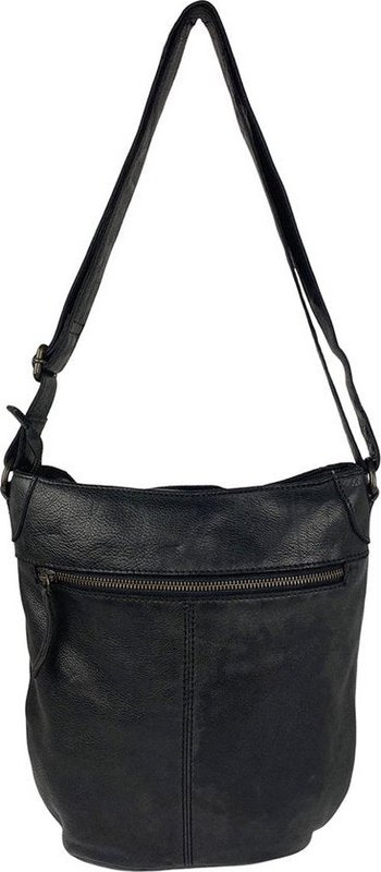 Ruime buffelleren schoudertas – Zwarte leren handtas voor dames