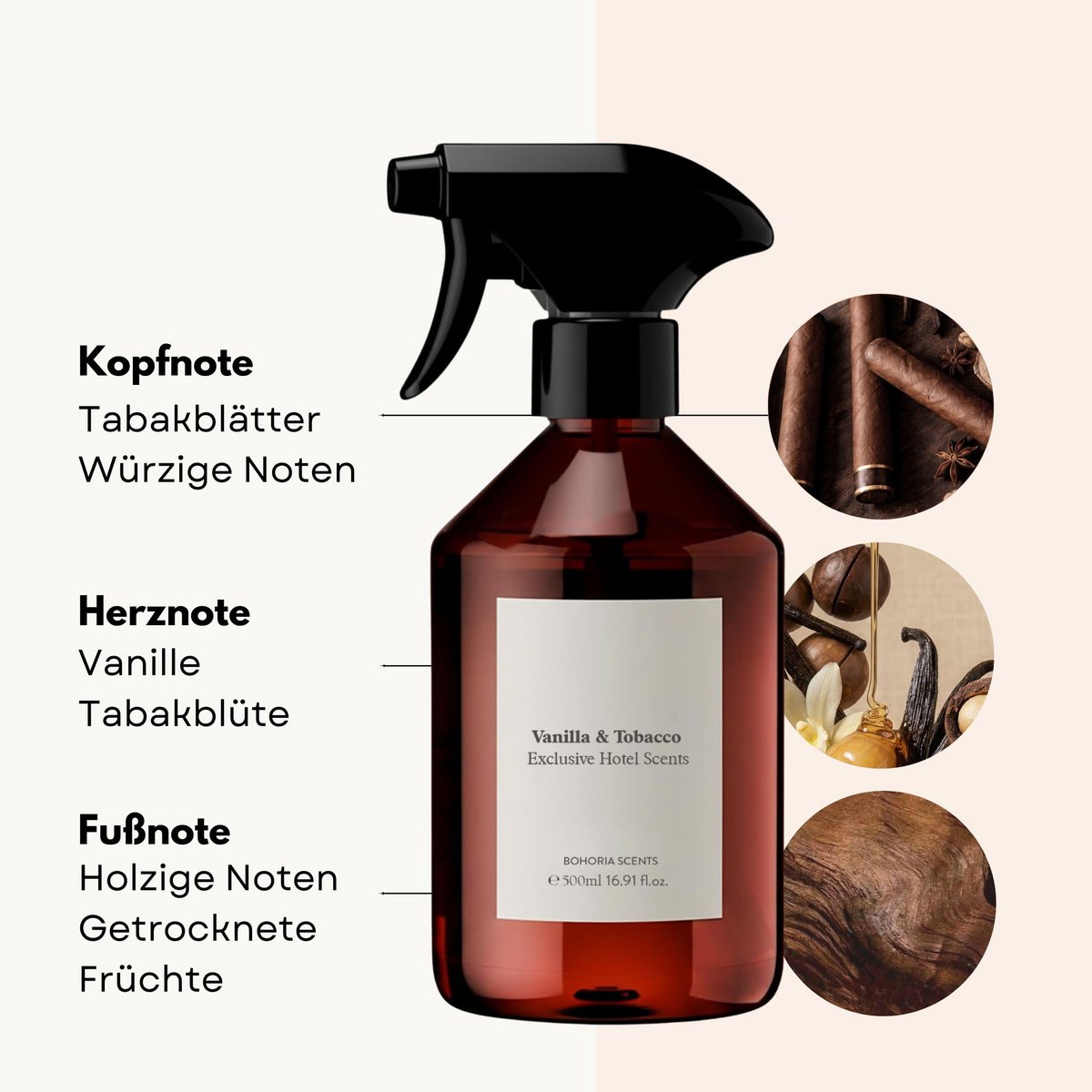 Room spray Vanilla & Tobacco 500ml vanilla, tobacco & cocoa