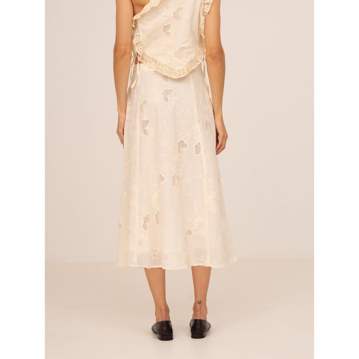 Sunlit Cream Embroidered Midi Skirt