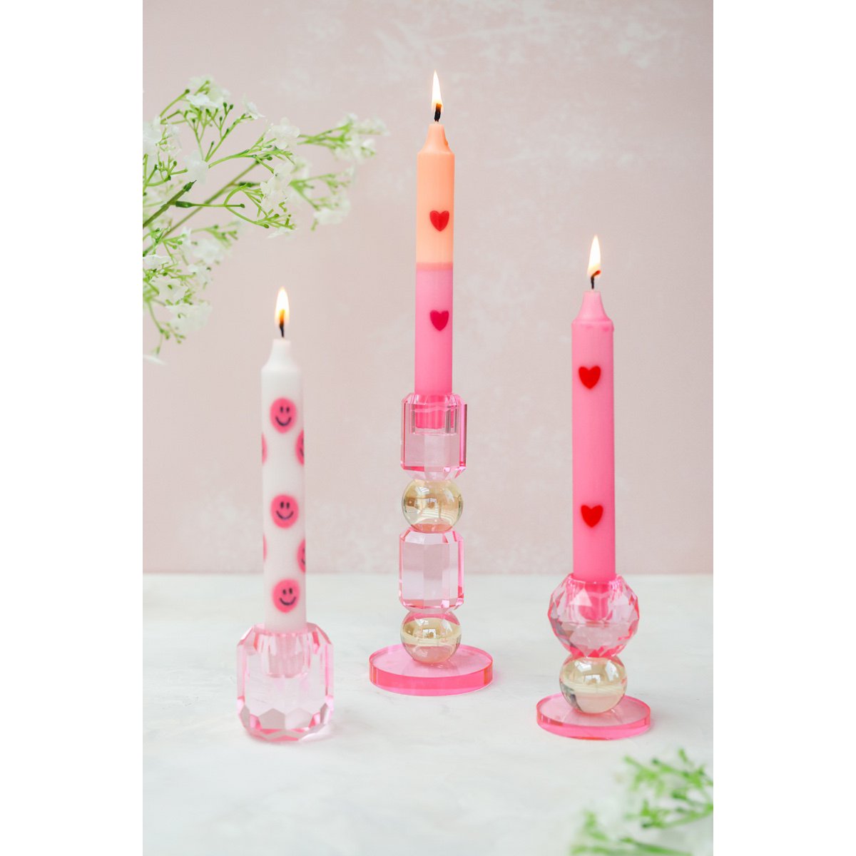 Candlestick Candle Holder Crystal Pink