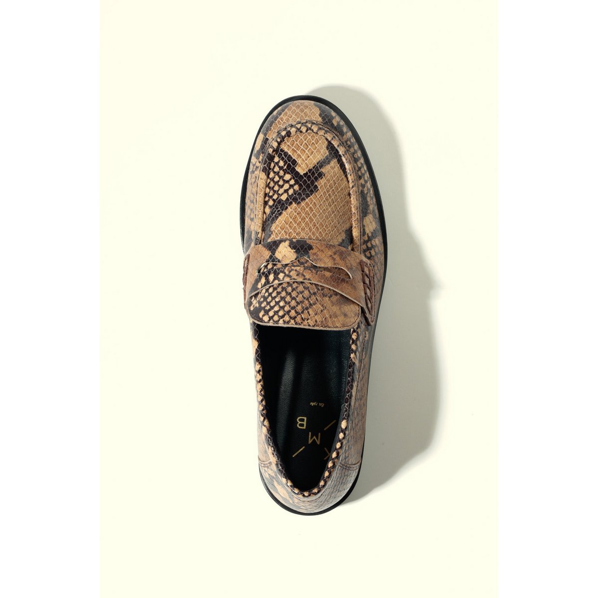 EMILIA SNAKE TAUPE – Flache Loafer aus weichem Leder