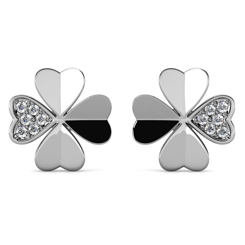Clover Petal Earrings - Silver and Crystal