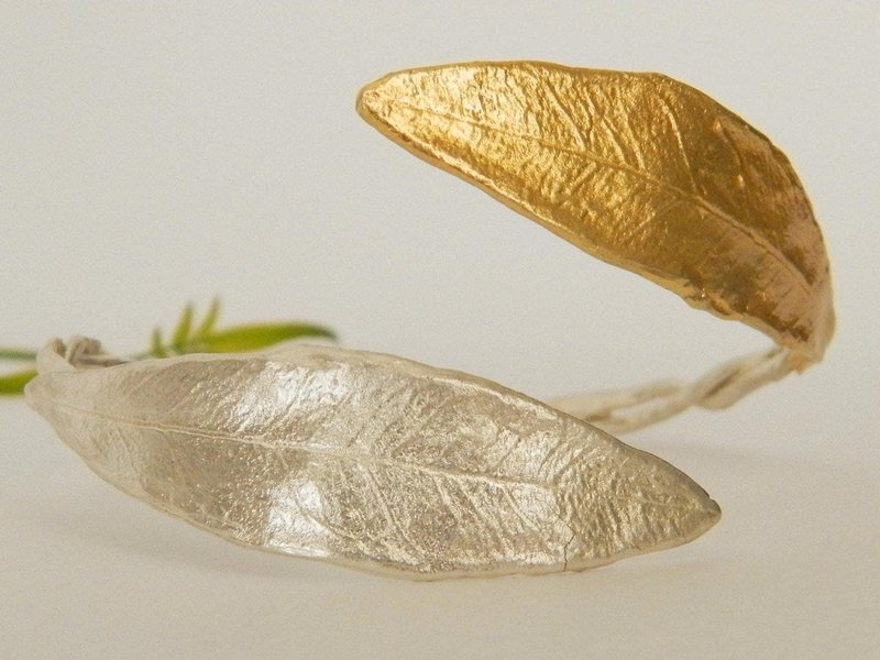 Real Olive Leaf Bracelet, Handmade Nature Jewelry, Organic Tree Cuff, Gift for Victory & Luck, Eco Sustainable Sterling Silver 925