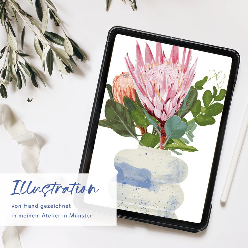 Postcard bubble vase with bouquet of flowers