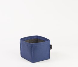 A square blue fabric plant pot measuring 4 liters in capacity, suitable for growing plants indoors or outdoors.