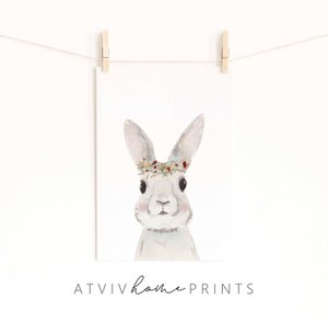 Bunny nursery print, bunny poster, floral nursery print, cute bunny print, wildflowers print, girls nursery poster, girls room