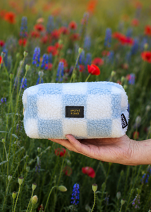 Tasje Secret stash blauw witte ruit van teddy stof