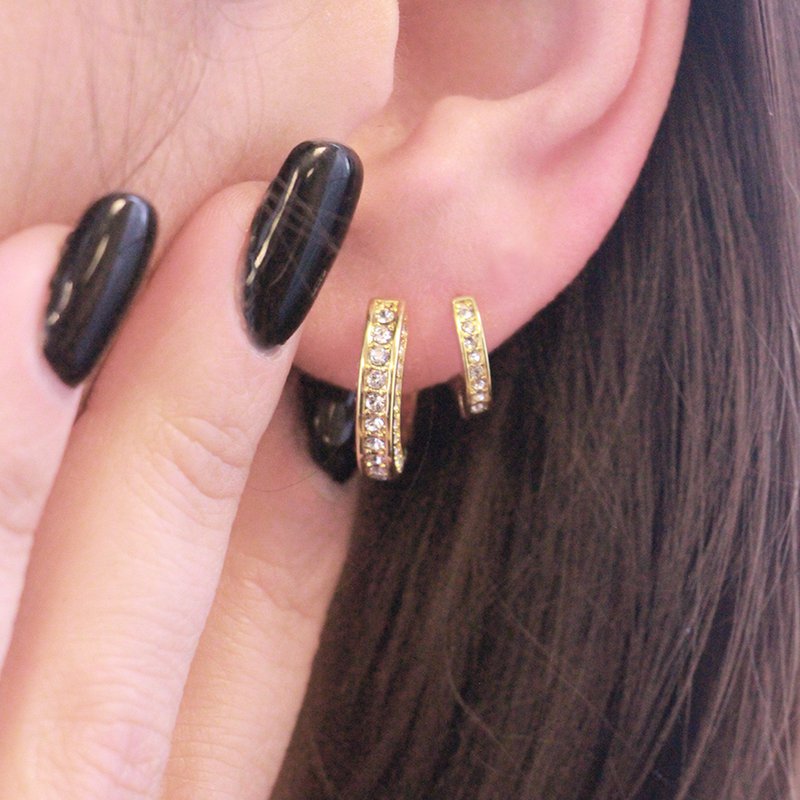 Boucles d'oreilles Circle Hoop - Doré et Cristal