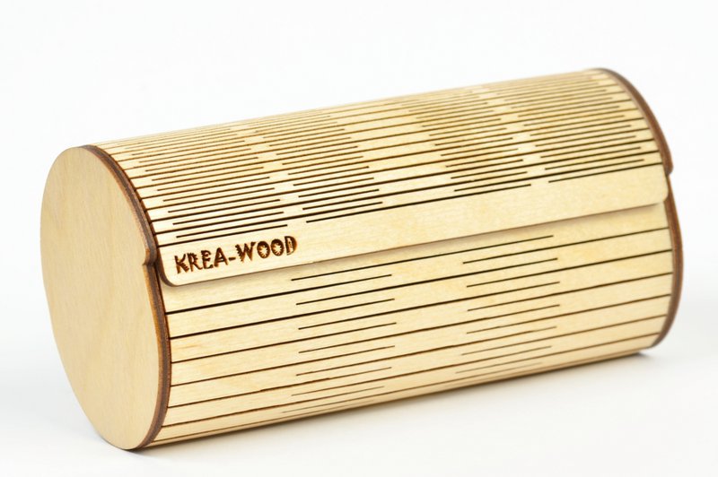Krea-Wood handgemaakte brillenkoker van berkenhout met magneten. Natuurlijke kleur.